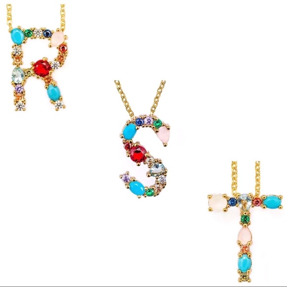 🍒3/$30 New Jeweled Monogram Statement Necklace - Picture 5 of 5